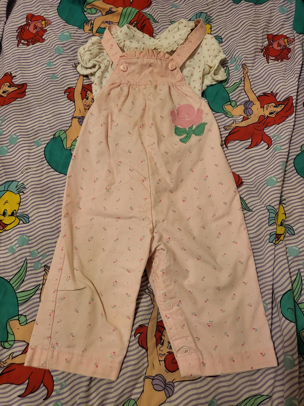 Vintage Health Tex Girls 18M Floral Overall Bib Outfit